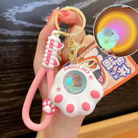 Creative Cat Paw Light Up Keychain Cute PVC Atmosphere Lamp Bag Pendant Leisure Cat Series Projection Keyring For Gift