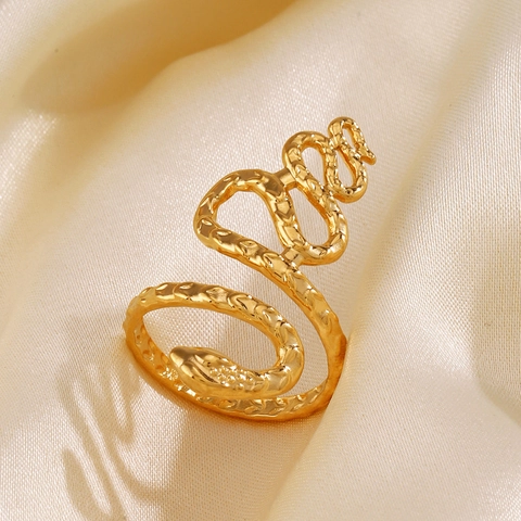 Retro Edelstahl Schlangenring Vergoldet Verstellbarer Offener Fingerring Mit Schuppentextur Für Damen Vintage Stil