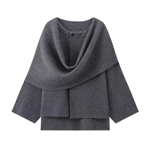 Women Knit Short Jacket Elegant Scarf Collar Shawl Long Sleeve Open Front Solid Color Casual Chic Fall Winter Outerwear