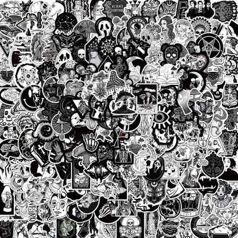 Black White Gothic Dark Graffiti Stickers Waterproof PVC Decals For Laptop Suitcase Guitar Skateboard Cool Removable