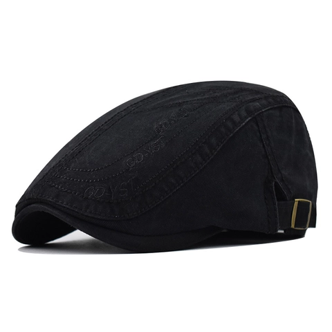 Men Flat Cap Cotton Embroidered Letter Adjustable Metal Buckle Retro Newsboy Ivy Hat For Outdoor Travel Casual