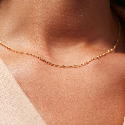 Stainless Steel Gold Plated Bead Chain Necklace Minimalist Chic Round Knot Satellite Chain Jewelry For Women