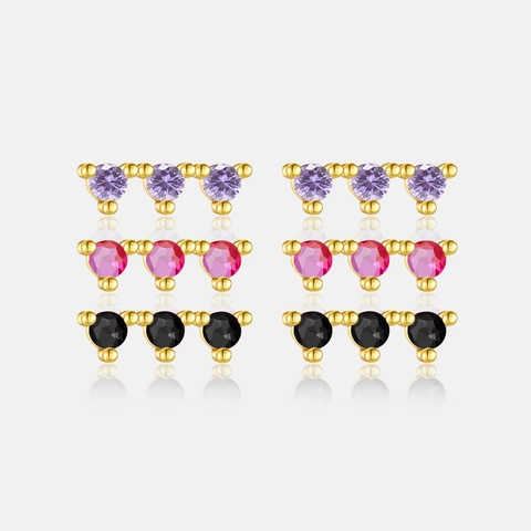 S925 Sterlingsilber Dreifach Zirkonia Ohrstecker Für Damen 18K Gold Beschichtet Vintage Minimalistisch Rund Zirkonia Schmuck