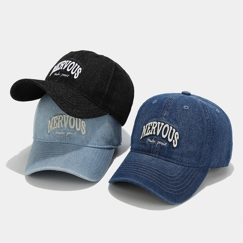 Vintage Washed Denim Baseball Cap Cotton Embroidered Nervous Letter Adjustable Sunshade Trucker Hat For Men Women