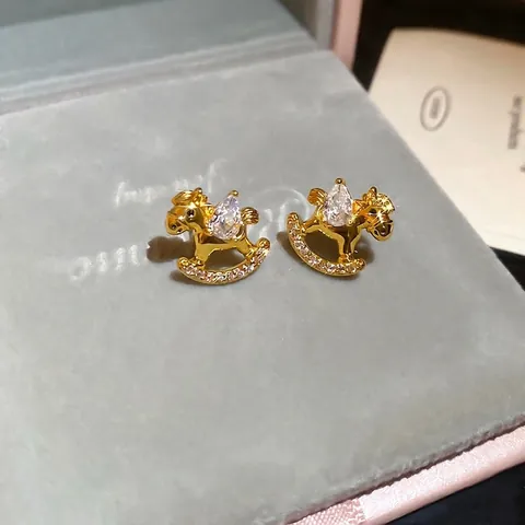 Orecchini A Lobo Cavallo A Dondolo Rame Placcato Oro Zirconia Con Perno In Argento Gioielli Donna Lusso