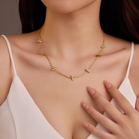 Minimalistische Roestvrij Stalen Vergulde Staaf Hanger Halskette Voor Vrouwen Eenvoudige Cilindrische Kraal Sleutelbeenhalsketting Sieraden
