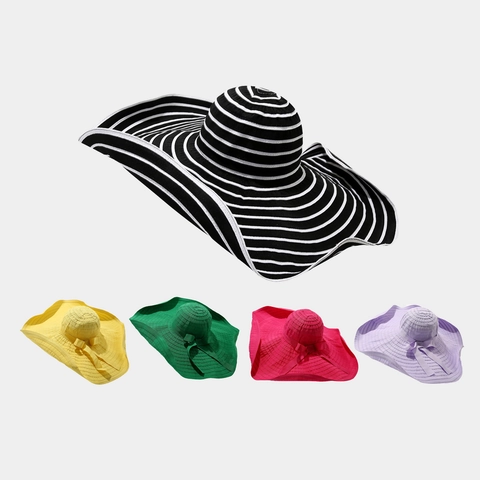 Women Sun Hat Wide Brim Foldable Polyester Bow Wavy Edge Summer Outdoor Beach Elegant Breathable Fisherman Hat