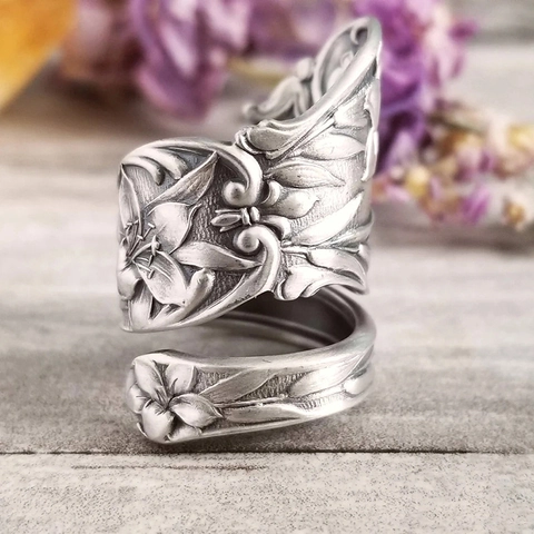 Vintage Blumen Ring Legierung Offener Verstellbarer Pfingstrose Silberfarben Oxidiert Schmuck Damen