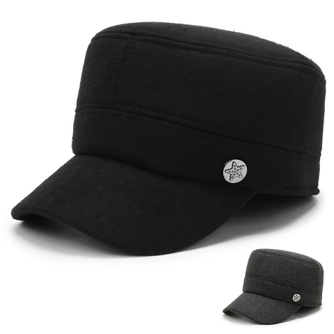Gorra Militar Hombre Invierno Cálida Lana Sombrero Plano Con Orejeras Estrella Metal Ajustable Cortavientos Clásico