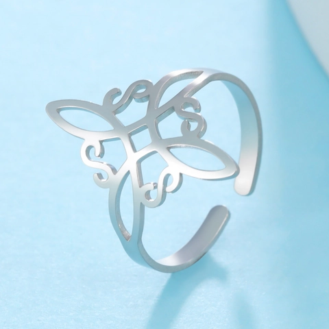 Celtic Knot Open Ring Stainless Steel Hollow Geometric Adjustable Jewelry For Women