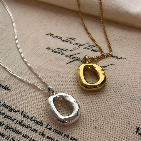 925 Sterling Silber Halskette Irregulärer Ovaler Donut Anhänger 18K Vergoldet Minimalistische Geometrische Schicke Schmuck