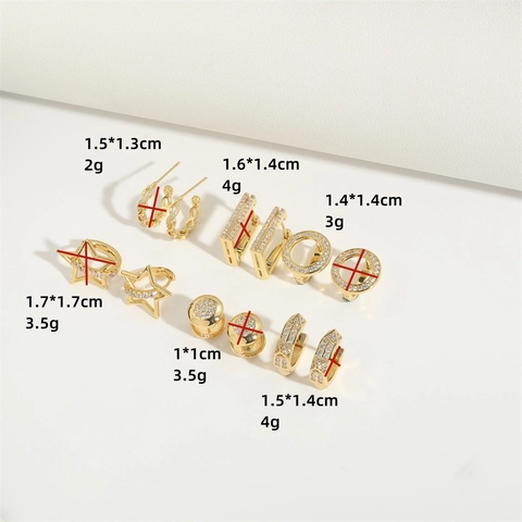 Geometrische Zirkonia Oorbellen Verguld Koper Ster Rechthoek Ring Minimalistische Trendy Mode-Sieraden Voor Vrouwen