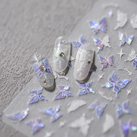3D Schmetterling Nagelaufkleber Laser Holografisches Relief Maniküre Aufkleber Für Nagelkunst Dekoration DIY Schönheit