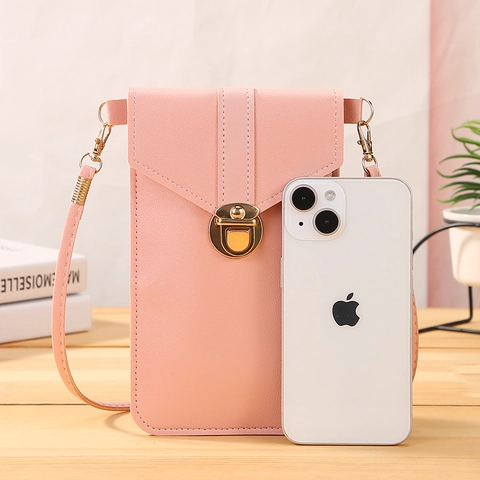 Damen Touchscreen Crossbody Handytasche PU Leder PVC Geldbörse Mit Schloßschnalle Und Kartenschlitzen Vintage Schlank