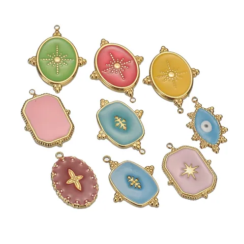 Evil Eye Stern Quadrat Anhänger 304 Edelstahl 14K Gold Vergoldet Emaille Retro DIY Schmuck Zubehör Für Halsketten