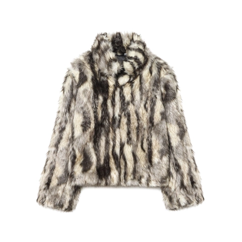 Manteau Femme Fausse Fourrure Col Montant Rayures Animales Chaud Hiver Épais Zip Coupe Ample Streetwear Gothique Veste