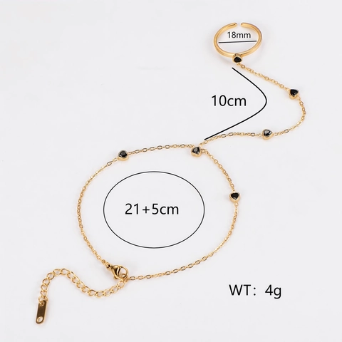 Edelstahl Finger Armband Handkette Herz Anhänger Zirkon Stein Verstellbarer Ring Modeschmuck Für Damen Elegant