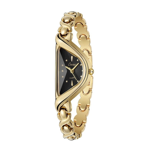 Orologio Al Quarzo Da Donna Stile Corte Vintage Quadrante Triangolare Bracciale A Catena In Lega Gioielli Di Lusso Oro