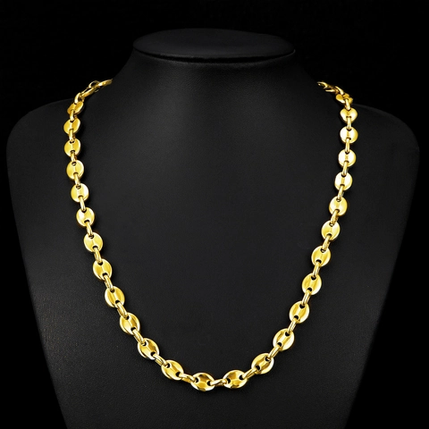 Collar para Hombre de Acero Inoxidable con Cadena de Eslabones de Grano de Café y Nariz de Cerdo Joyería Hip Hop Vintage Tonos Oro Negro Plata