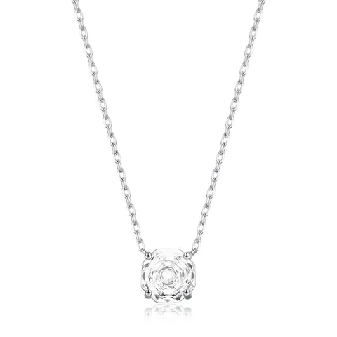 Collana In Zirconia Con Taglio Rosa Ottagonale Argento Sterling 925 Ciondolo Solitario Minimalista Catena Clavicola