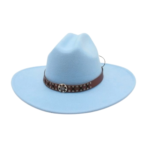 Chapeau De Cow-Boy Western En Feutrine Daim Fedora À Bord Large Avec Bande En Cuir Rivetée Style Ethnique Vintage