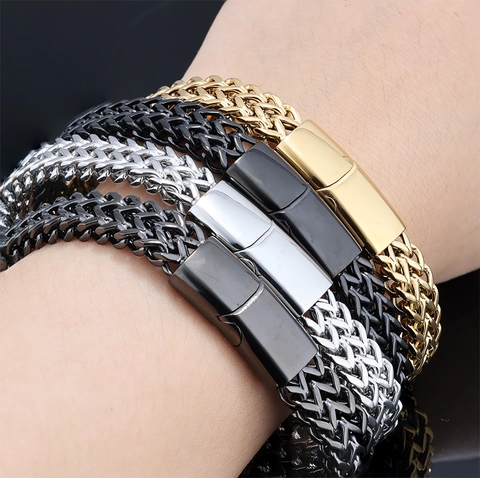 Bracciale A Catena Intrecciata In Acciaio Inossidabile Da Uomo Gioielli Hip Hop Punk Con Chiusura Magnetica