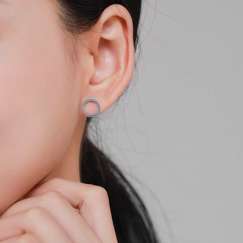 Pendientes de Botón de Plata de Ley S925 Redondos de Turquesa Minimalistas Geométricos Azul Verde Joyería con Incrustaciones Regalo Mujer