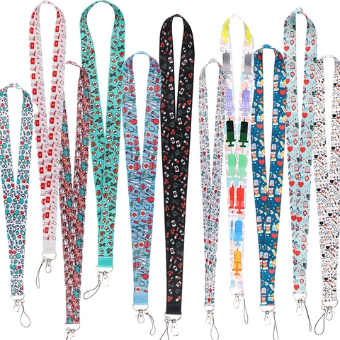 Lanyard Cartoon Medical Theme Polyester Alloy Neck Strap For ID Badge Phone Keys Nursing Doctor Professionals Printed Design