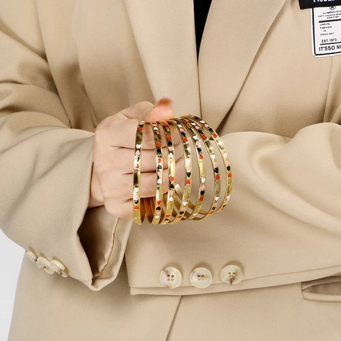 Brazalete De Esmalte Con Forma De Corazón Acero Inoxidable Chapado En Oro De 18K Colorido Joyería De Moda Para Mujer