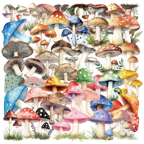 Adesivi Funghi Impermeabili Trasparenti PET Acquerello Foresta Estetica Decorativi Per Journal Scrapbooking Laptop