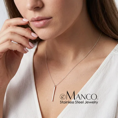 Minimalist Vertical Bar Pendant Necklace Stainless Steel Gold Plated Geometric Jewelry For Women Elegant Style