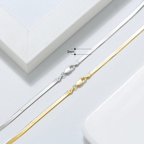 Collar De Cadena De Espiga Plana De Plata De Ley 925 Joyería Minimalista Para Mujeres Hombres