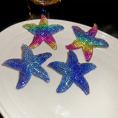 Seestern Hängerohrringe Strass Legierung Mit 925 Sterling Silber Ohrstecker Farbverlauf Regenbogen Sommer Strand Damen