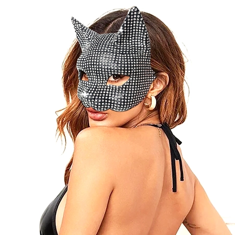 Halloween Strass Katzenmaske Und Lange Krallenhandschuhe Kostümzubehör Für Maskerade Cosplay Damen Party Requisiten Schmuck