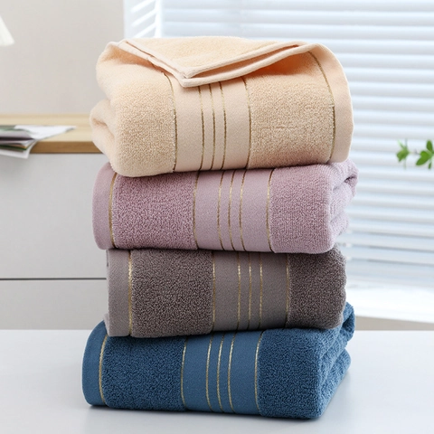 Pure Cotton Bath Towel Thick Soft Absorbent Quick Dry Stripe Design Large Bathroom Accessory Home Use