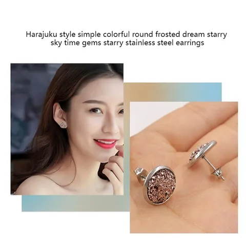 Orecchini A Lobo Drusy Tondi In Acciaio Inossidabile Cielo Stellato Luccicante Gioielli Minimalisti Da Donna