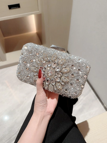 Luxury Rhinestone Evening Clutch Bag Colorful Crystal Gemstone Hard Shell Box Purse With Chain Strap Women Party Wedding