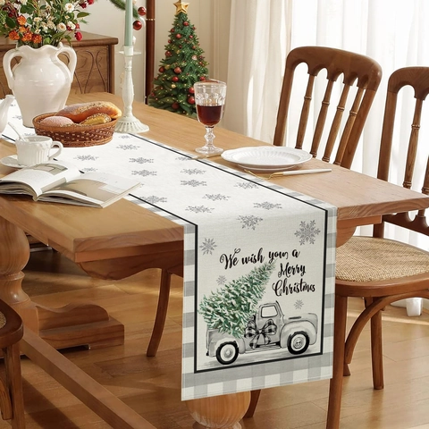 Christmas Table Runner Printed Festive Decorative Tablecloth Polyester Fabric For Holiday Dining Room Home Decor