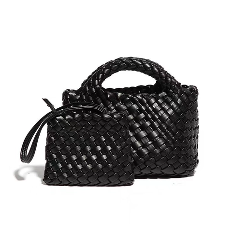 Handgeflochtene PU-Leder Korb Tasche Für Damen Kleine Umhängetasche Street Fashion Tägliche Handtasche Geflochtene Tote Bag