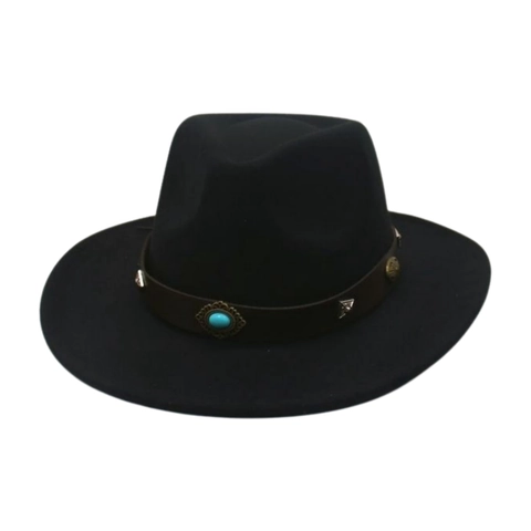 Vintage Fedora Hut Western Cowboy Stil Mit Kunsttürkis Ledergürtel Breite Krempe Ethno Filz Jazz Kappe Für Herren Damen