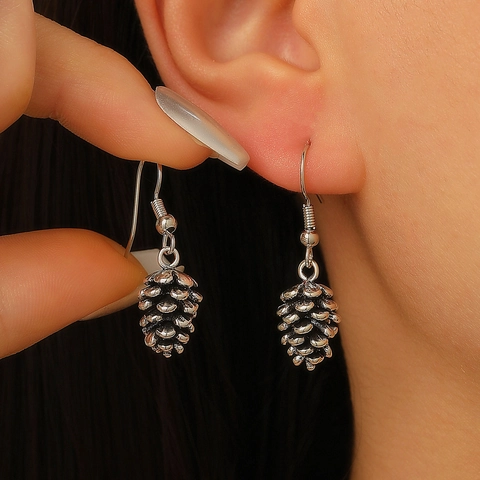 Boucles D'oreilles Pendantes Pomme De Pin Vintage Alliage Or Argent Antique Style Forêt Pour Femmes