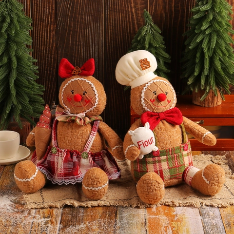 Christmas Gingerbread Man Plush Doll Series Fabric Hanging Ornaments Socks Telescopic Gingerbread Man For Tree Home Decor