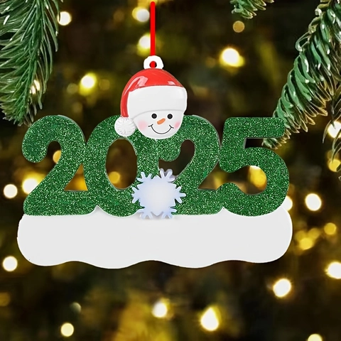 2025 Christmas Snowman Hanging Ornament Resin Family DIY Name Blank Glitter Festive Tree Decoration Holiday Gift