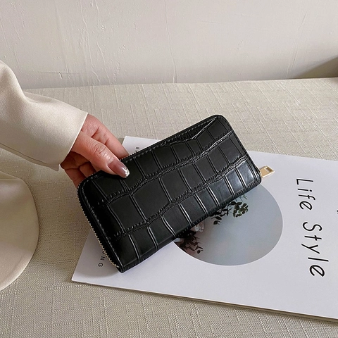 Lange Damen Geldbörse Clutch Tasche Krokodilmuster PU Leder Reißverschluss Große Kapazität Handybeutel Elegant Modisch
