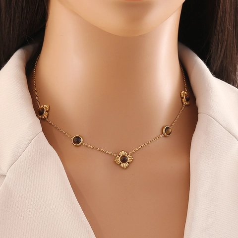 Collana E Bracciale In Acciaio Inossidabile Placcato Oro Con Pietra Occhio Di Tigre Fiore Geometrico Stile Maillard Retro Donna