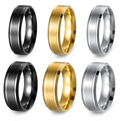 Stainless Steel Ring Brushed Matte Center Polished Beveled Edge Minimalist Band For Men Unisex Industrial Style Jewelry