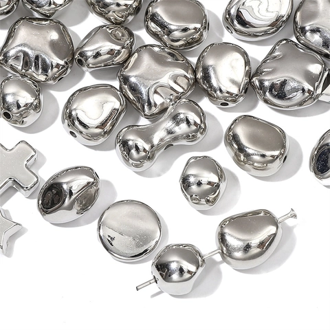 Silberne Metallic Beschichtete Kunststoffperlen Für DIY Schmuckherstellung Halsketten Armbänder Stern Knochen Kreuz Stein Zubehör