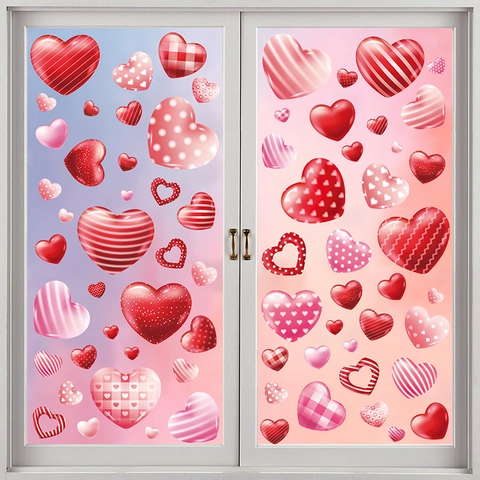 Valentine Herz Fensterbilder Statische Aufkleber PVC Doppelseitig Glas Deko Romantische Feiertag Ornamente
