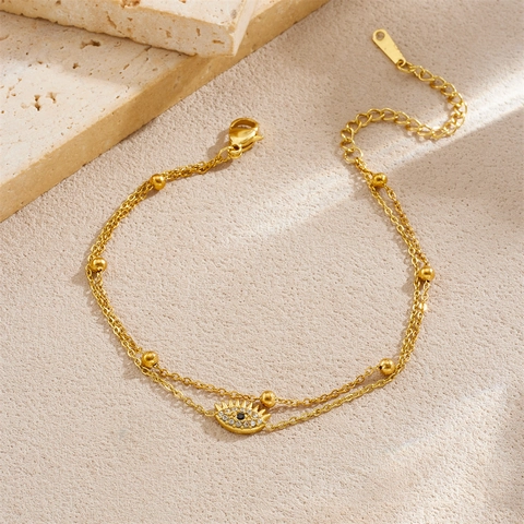 Böser Blick Armband Doppellagig Edelstahl Vergoldet Zirkonia Verstellbare Kette Schmuck Für Damen