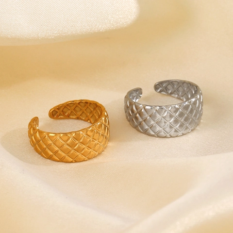 Anillo De Acero Inoxidable Diseño Acolchado Ajustable Abierto Geométrico Joyería De Moda Minimalista Para Mujer